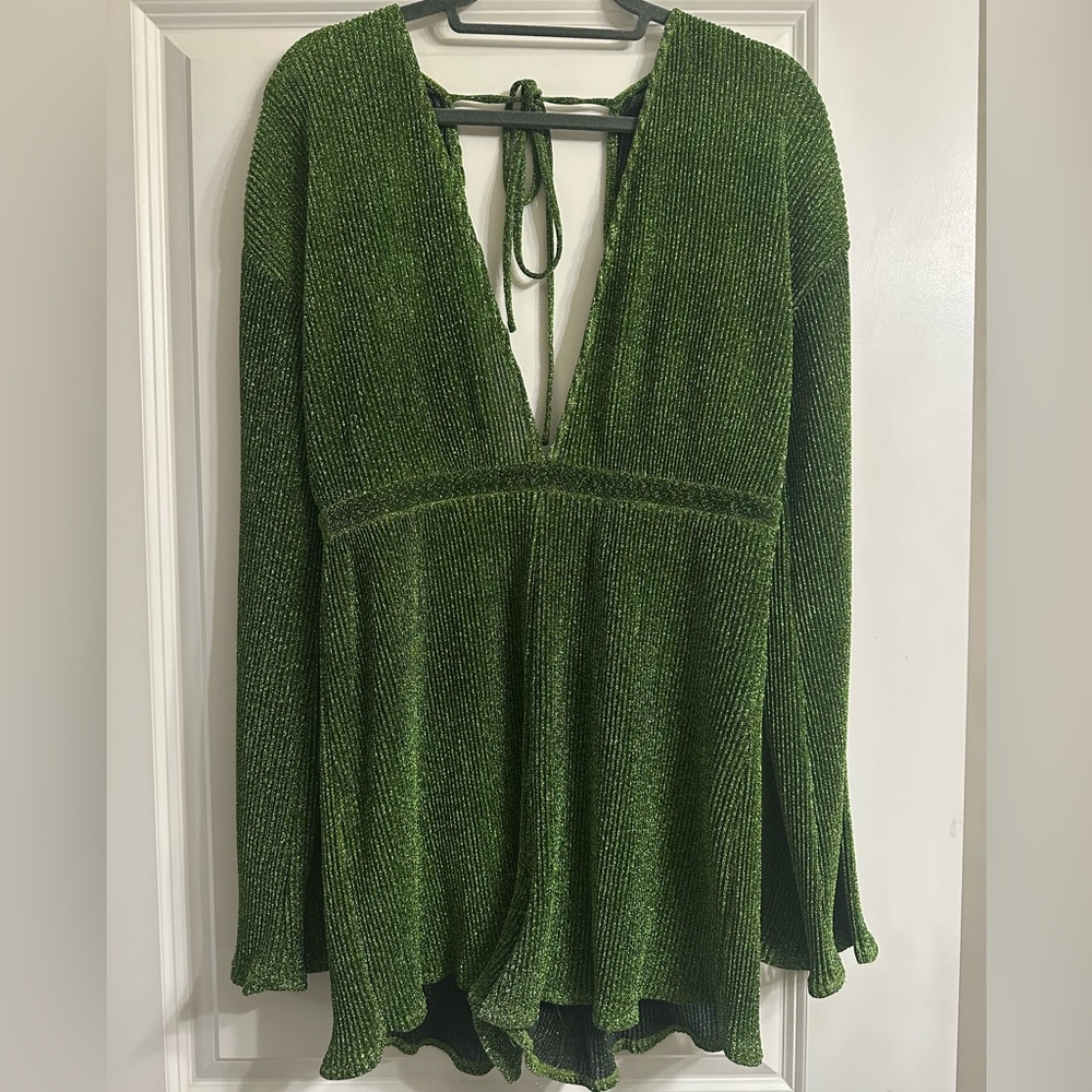 PrettyLittleThing Green Ribbed Jumpsuit